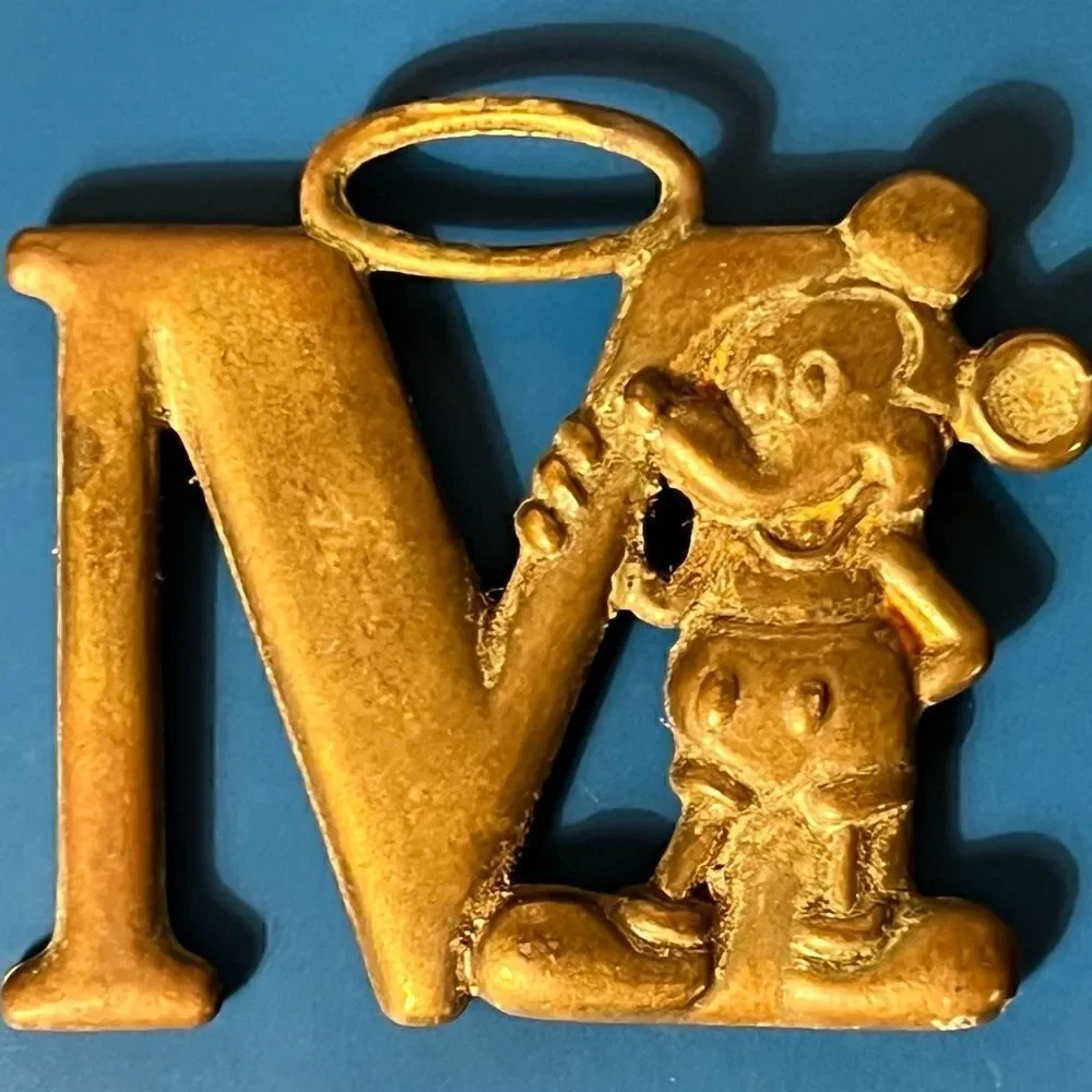 Vintage 70s 80s Leather Metal Walt Disney Mickey Mouse Key Chain Fob Pendant